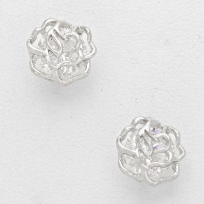 Silver Tone Smell the Roses Stud Earrings.JPG